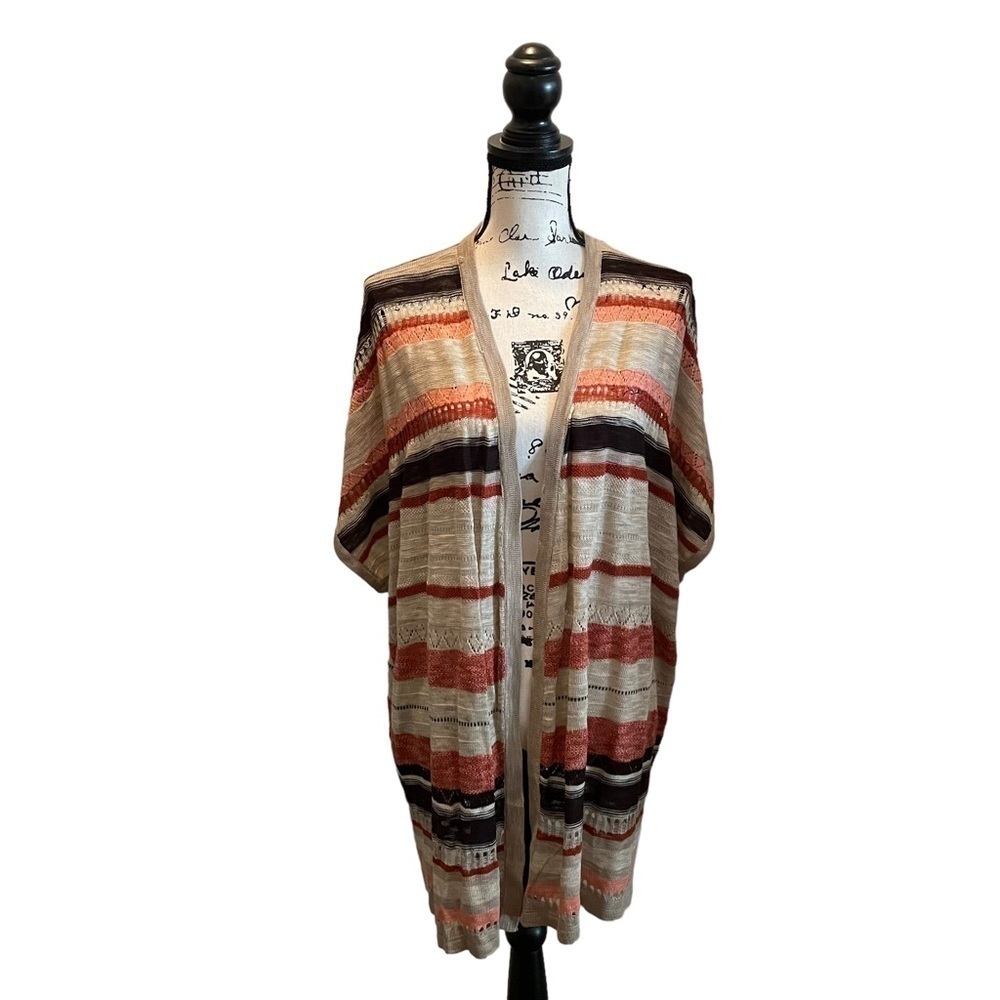 Catherines Cardigan Crochet Open Knit Sweater Tan Orange Plus Size 0X 1X NWT